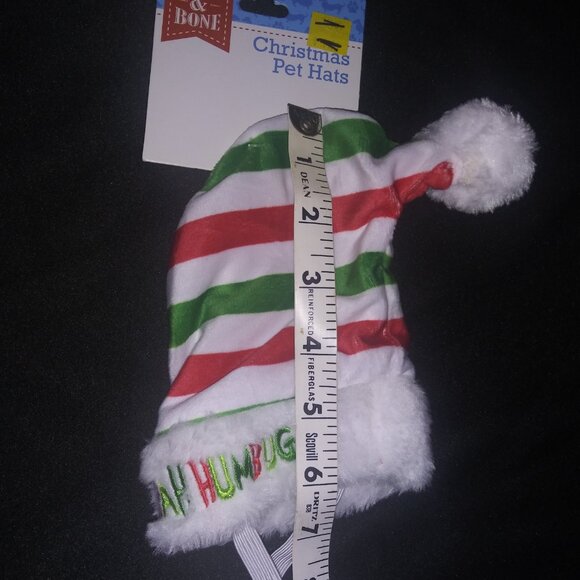 Bark and Bone Pet Santa Hat Bah Humbug Red/Green Striped Christmas Hat Dog/Cat - Picture 4 of 4